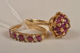 A bombe ruby cluster ring, set with twelve round stones, ring size N, weight 5.8g gross, and a ruby