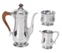 A silver baluster three piece coffee service by Wakely and Wheeler Ltd, London 1970 (the cream jug