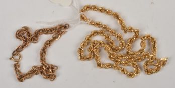 A 9 carat gold rope twist neck chain and a 9 carat gold fancy link bracelet, each import marked for