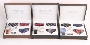 * AB & Co, three boxed watch, ties, cufflink and tie slide sets; eight boxed Orlando gentleman`s