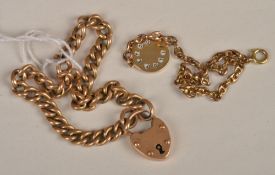 A 9 carat gold `I Love You` charm, makers mark `C&F`, on a fancy link bracelet, alond with another