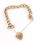 * A 9 carat gold bracelet, of solid curb links, to a padlock clasp, 20cm long, 38g gross