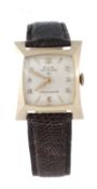 Elgin, a gold filled self winding wristwatch, dated 1946, U958679, the two piece flared rectangular