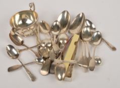A small quantity of silver, to include: two George III silver Old English pattern table spoons by