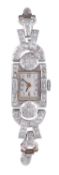 A lady`s Art Deco platinum and diamond wristwatch, circa 1930, ref. 727/4601, the two piece canted