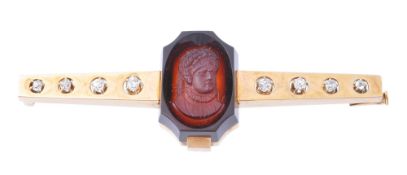 A late 19th century American glass cameo and diamond brooch by Bailey, Banks And Biddle, circa