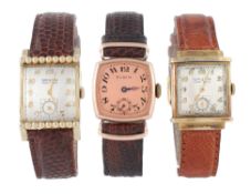 Elgin, a gold filled wristwatch, 1943, no. 117088, the two piece cushion shaped case with pink