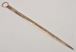 A George III silver skewer, maker`s mark obscured, London 1816, 32.5cm long, 3.4 oz