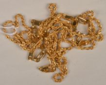An 18 carat gold necklace, the twisting rope link sections interspaced with pierced bar and ring