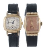 Elgin, a gold filled wristwatch, circa 1943, no. 148077, the two piece tonneau case with metallic