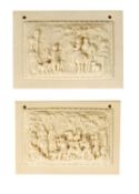 Two similar alabaster rectangular small panels, probably Italian 19th century, each carved in