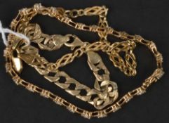 * A 9 carat gold stone set line bracelet, with cross links between; with a 9 carat gold bracelet of