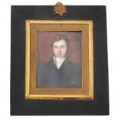 English School, second quarter 19th century. Portrait of a young gentleman, half length. 9.2cm x 7.