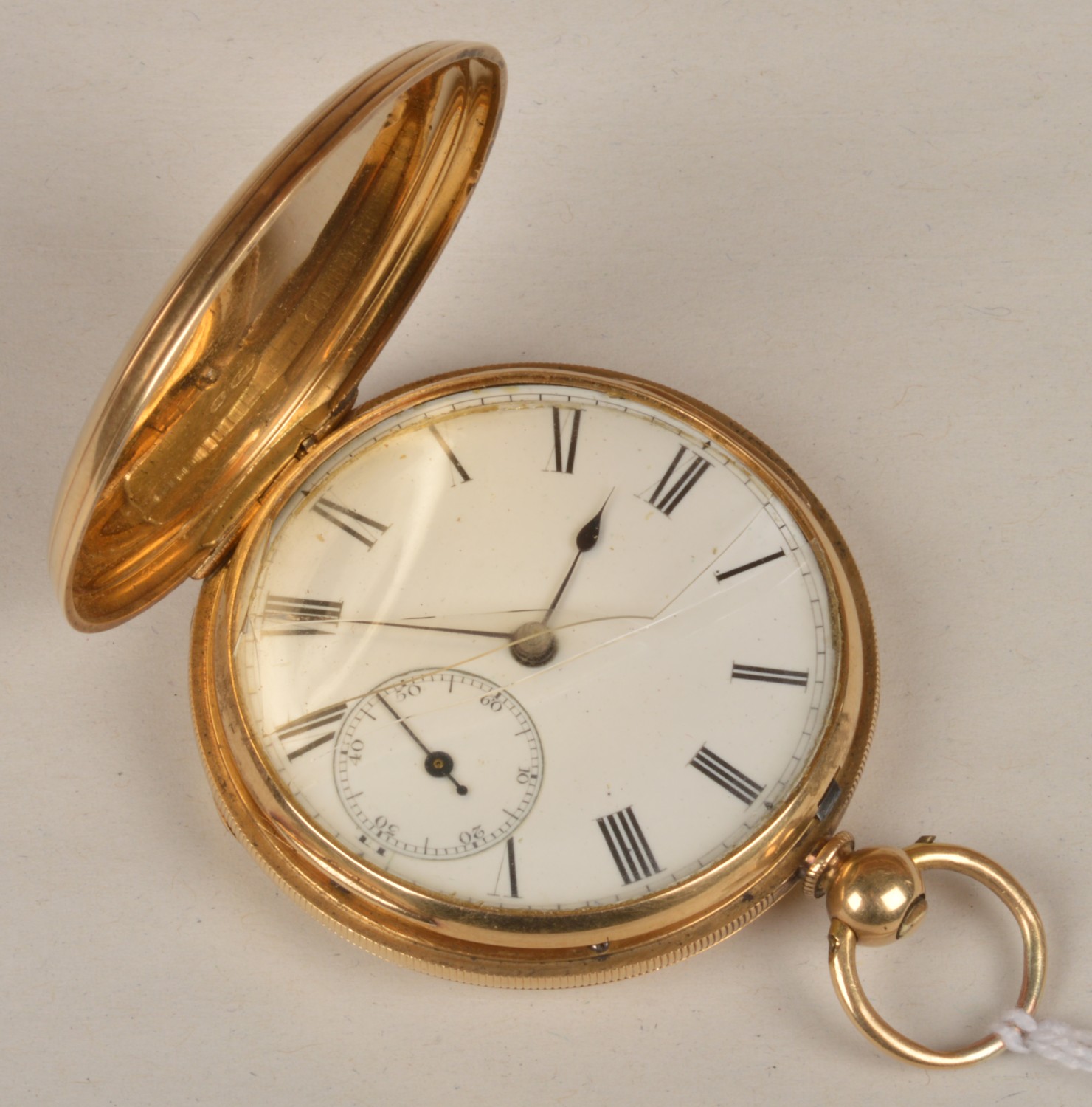 An 18 carat gold hunter pocket watch by John Hutton of 10 Mark Lane London, no. 893, the four piece