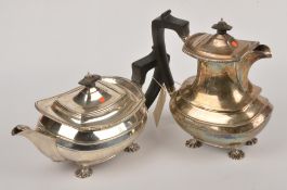 A silver oblong baluster tea pot and hot water pot by Harrison Brothers & Howson, Sheffield 1958,