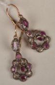 A pair of 19th century ruby and diamond pendant earrings, the ruby and diamond drops suspended