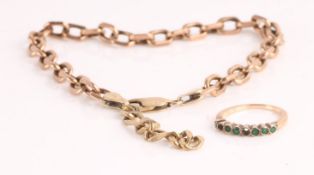 * A bracelet, stamped `375`, of bevelled links, 22cm long; with a stone set ring, unmarked, some