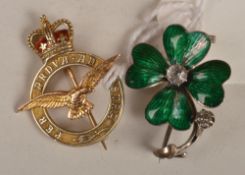 A 9 Carat Gold and enamel RAF brooch, with a spread eagle in the foreground and circular open