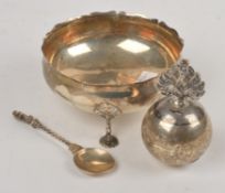 A Victorian silver shaped circular sugar bowl and spoon by Lambert & Co., London 1892, the bowl on