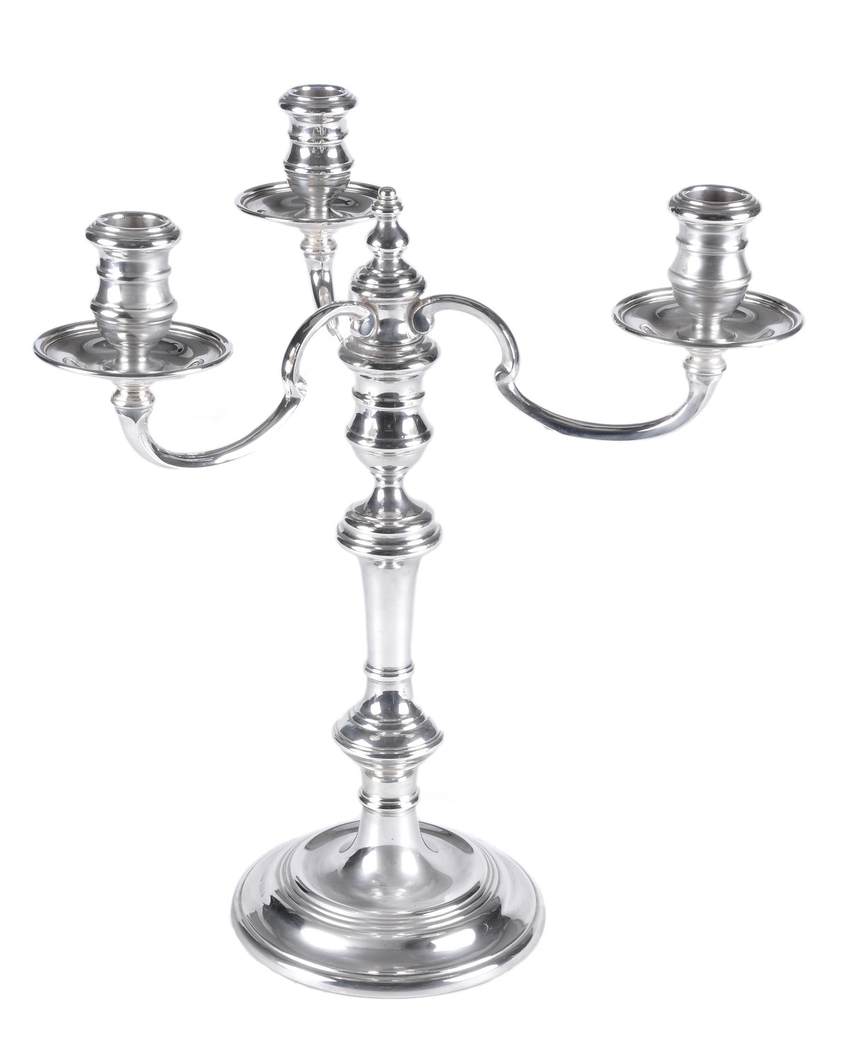 A silver circular three branch candelabrum by William Comyns & Sons Ltd (Richard Comyns), London