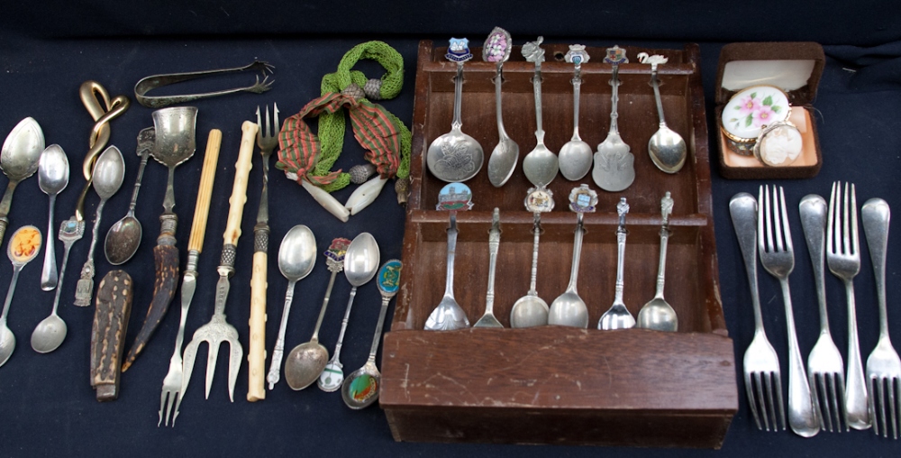 A collection of costume jewellery, together with some flatware, EPNS, etc