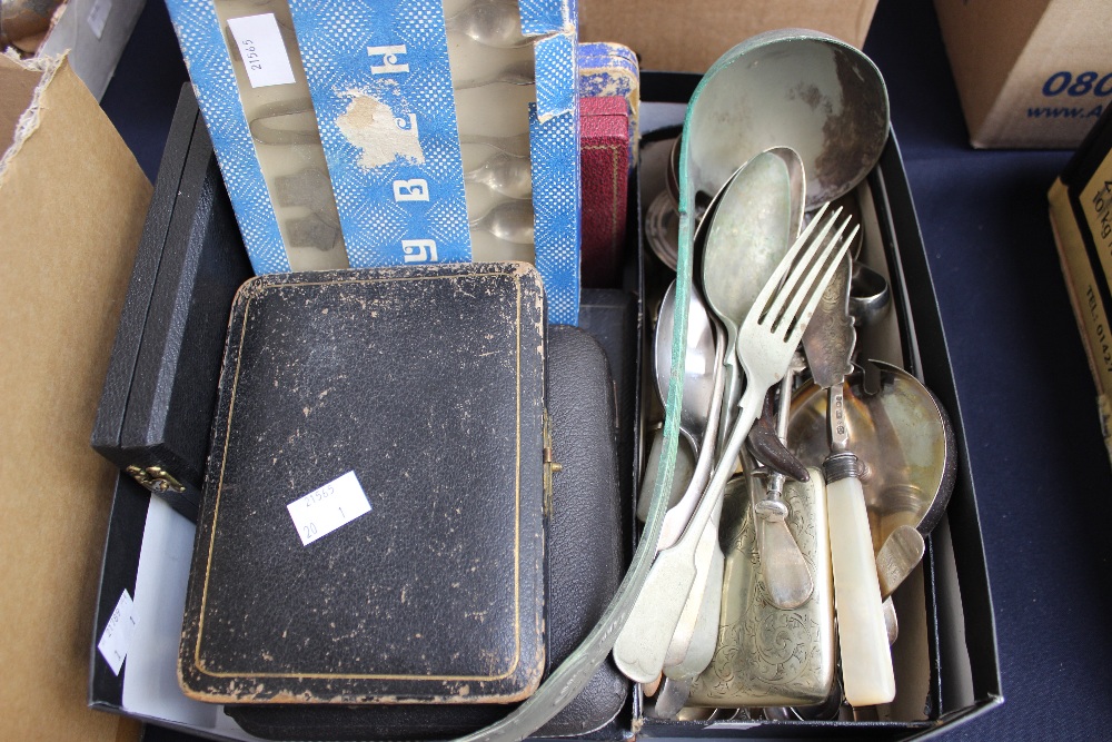 Two cased sets of six silver teaspoons; EPNS flatware; etc