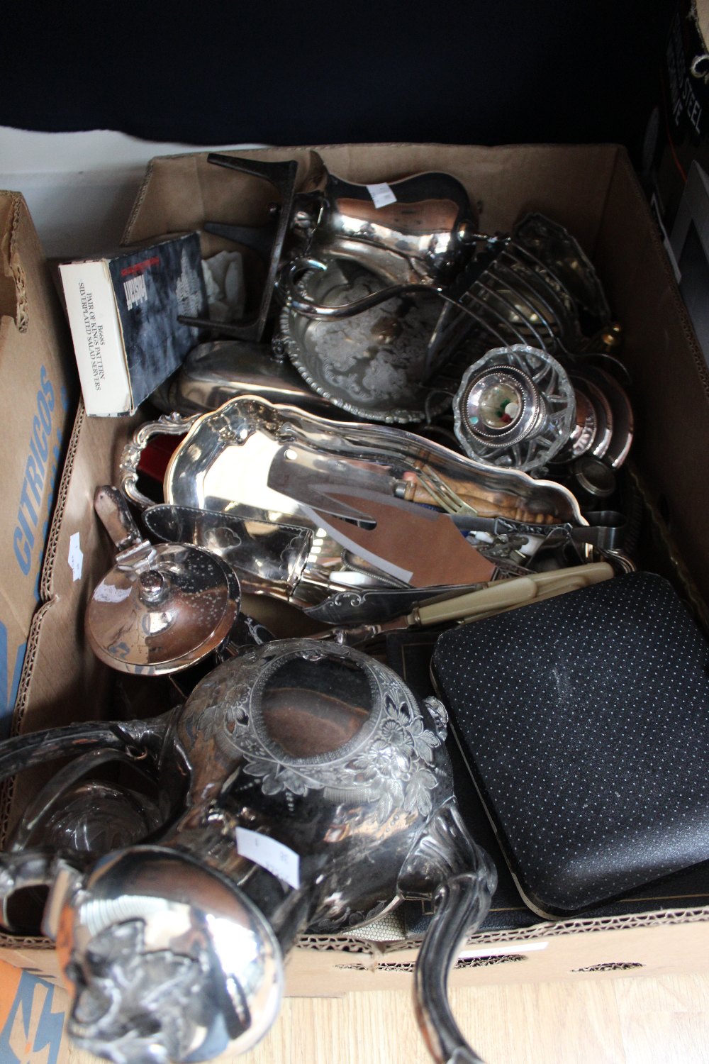 A quantity of cutlery, EPNS and silver plated items (one box)