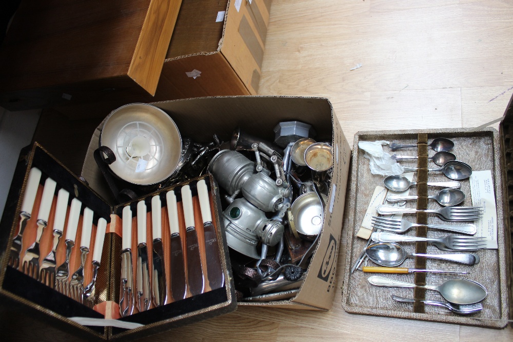 A quantity of plated ware, including two cutlery sets (one box)