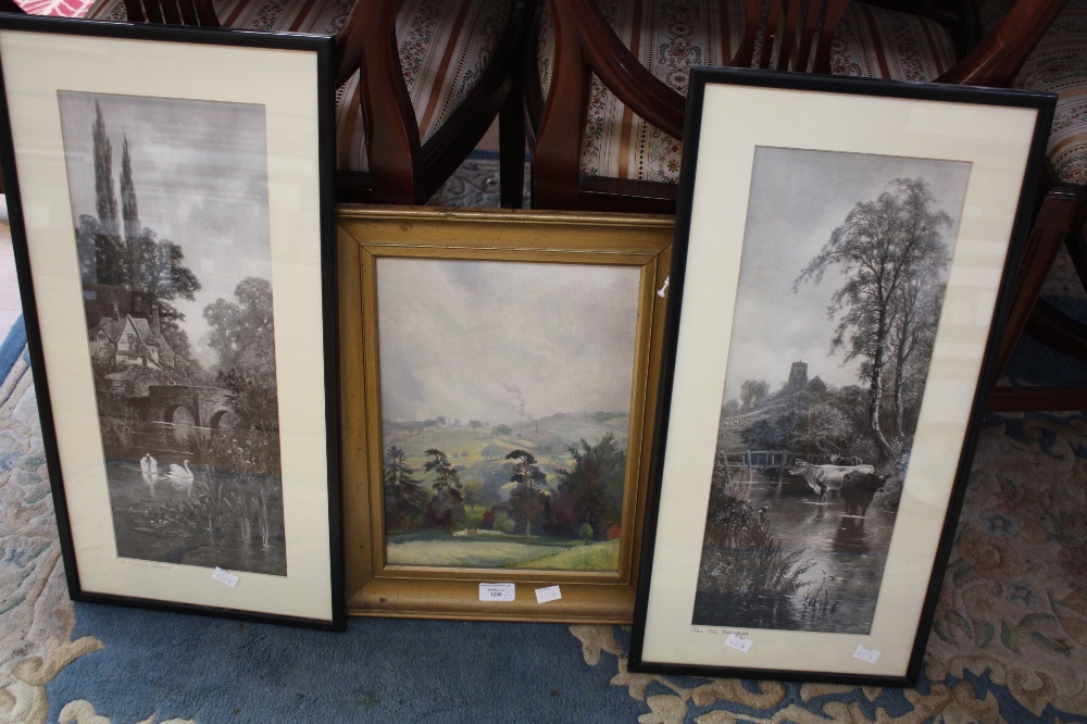 Two prints and an oil painting depicting an Ashbourne scene (3)