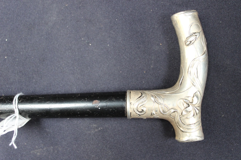 A Continental silver Art Nouveau handled ebonised walking stick impressed 800