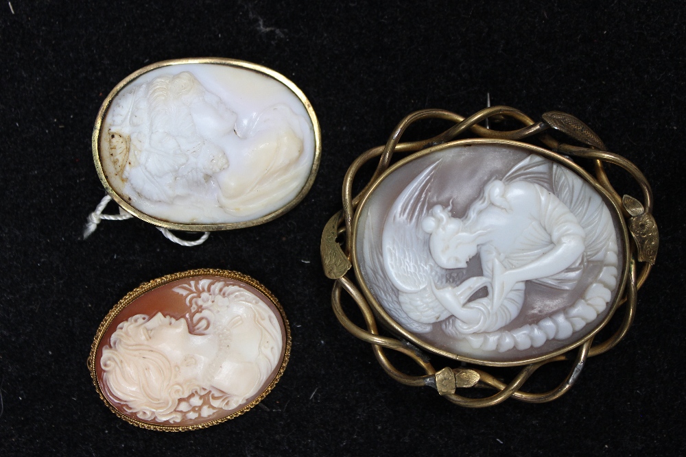 Three shell cameo brooches, two of which are 19th Century (3)