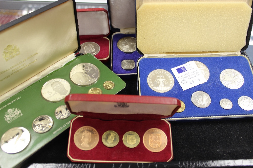 Coin sets - Guyana 1976, Bahamas 1966, Barbados 1973, two Jersey 1966, mixed cu-nickel and silver
