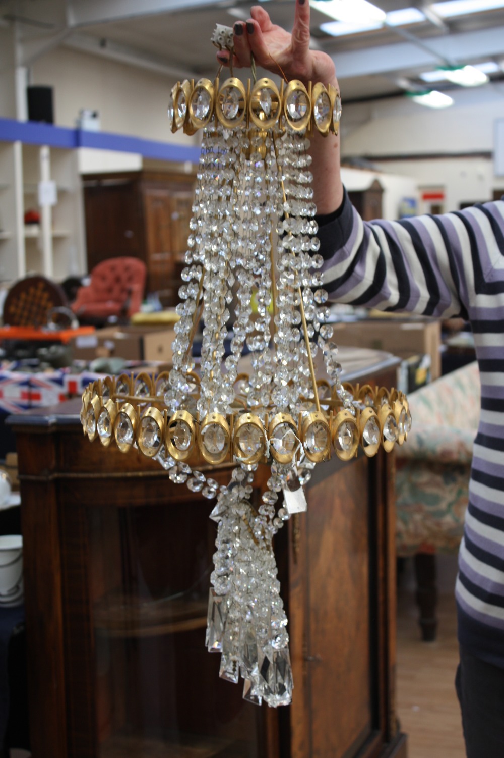 A pair of glass and gilt-metal chandeliers, Austrian crystal, made in Italy