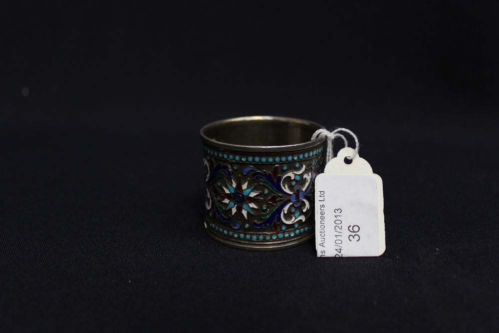 A Russian Imperial silver and enamel napkin ring