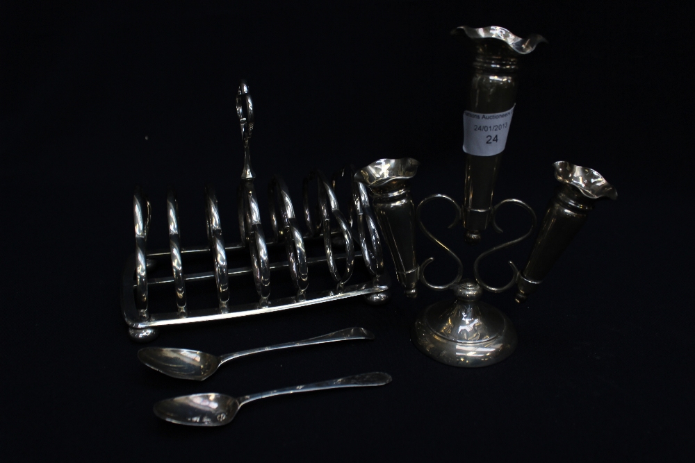 Silver Epergne, hallmarked Birmingham; pair silver spoons, hallmarked, approx 5.645 ozt and a