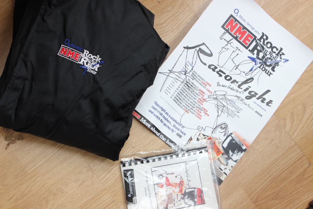 Razorlight signed poster and crew jacket, lighter and tour Itinerary