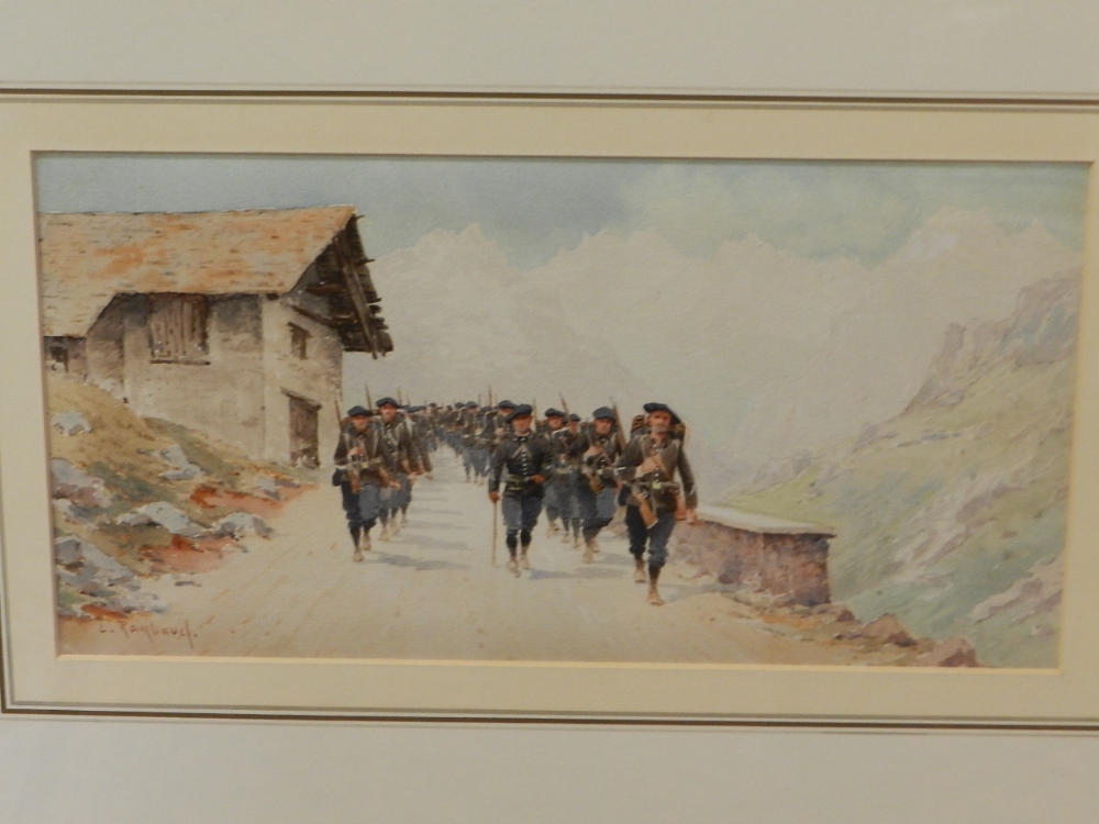Louis Rambaud (19th century French school), an alpine study of marching French troops, signed bottom