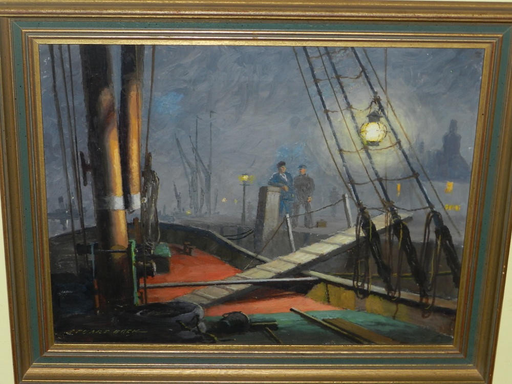 Stuart Beck (British, 1903-2000), 'The Harbour Master at Night Time', maritime study of a ship's