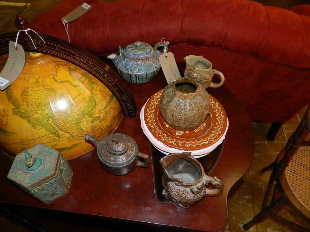 A collection of studio pottery, items by Timothy David Brougham (6), and three pottery plates.