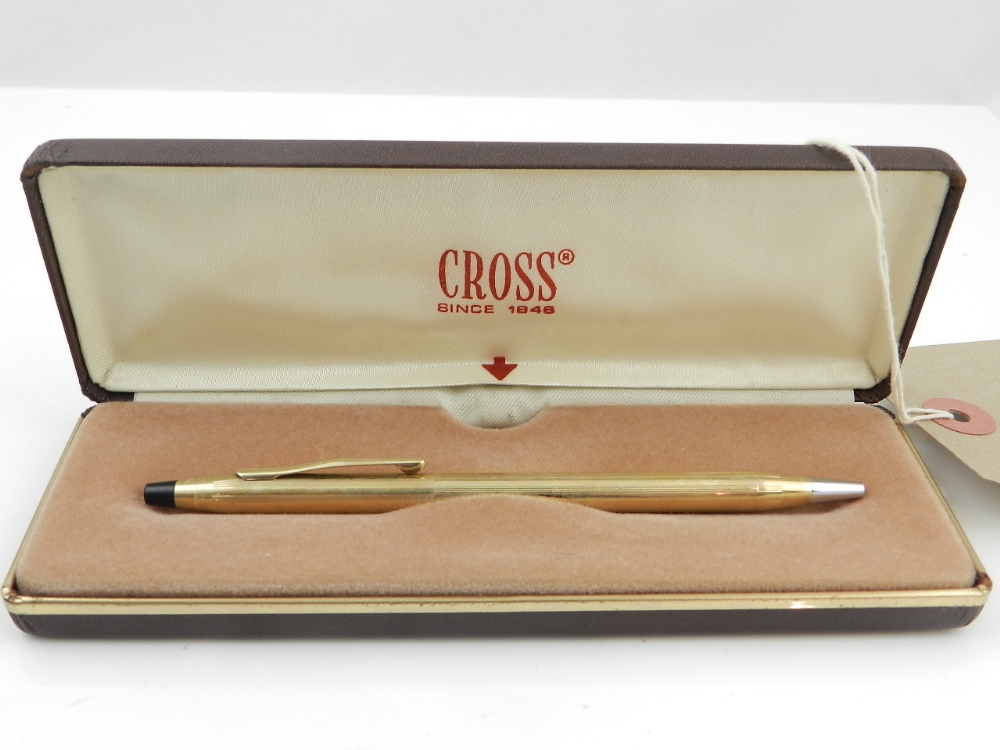 Cross. Three ballpoint pens, together with a fountain pen, all bear inscriptions and boxed as new.