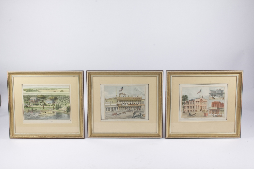 A set of six 19th century American prints depicting businesses of the day such as Booth & Co,