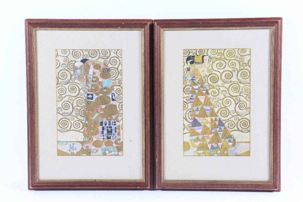 A pair of mounted and framed Gustav Klimt prints, 27 x 17 cm.