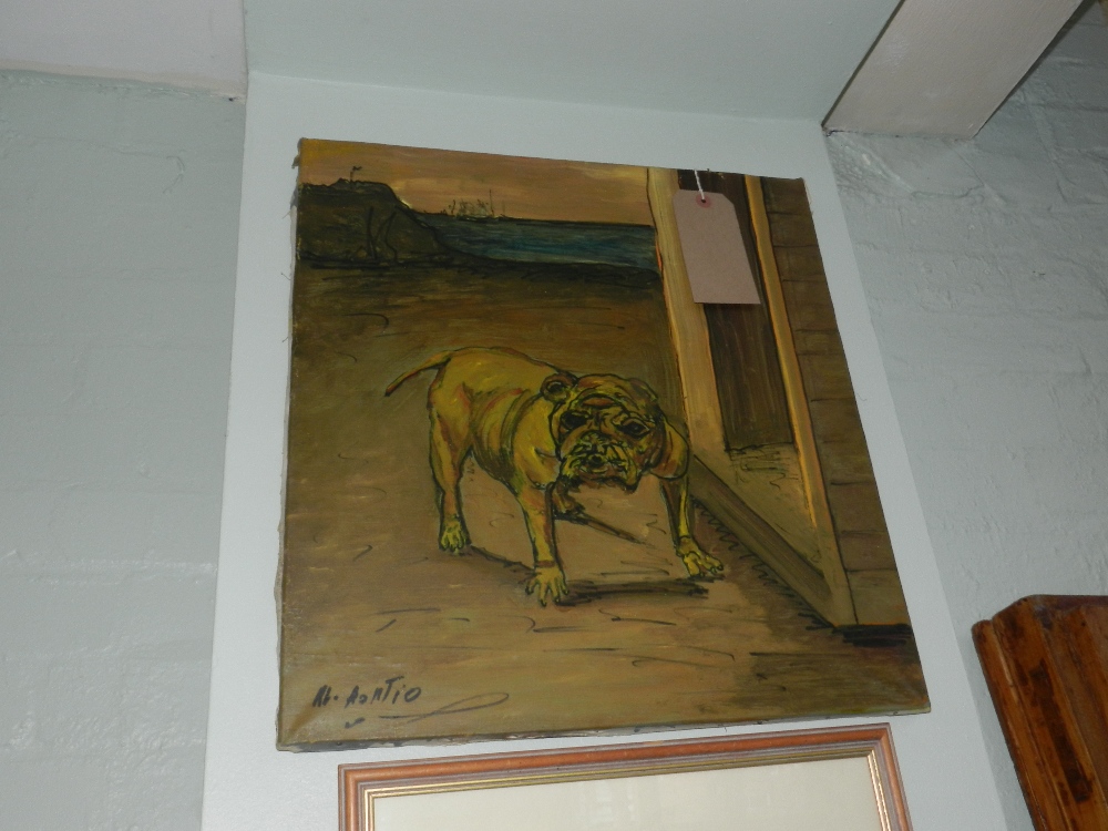 An oill on canvas of a Bulldog signed bottom left A.L. Pontio