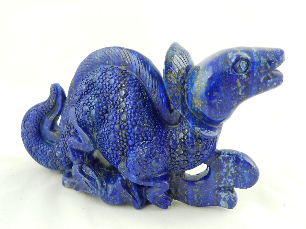 A Chinese carved lapis lazuli dragon