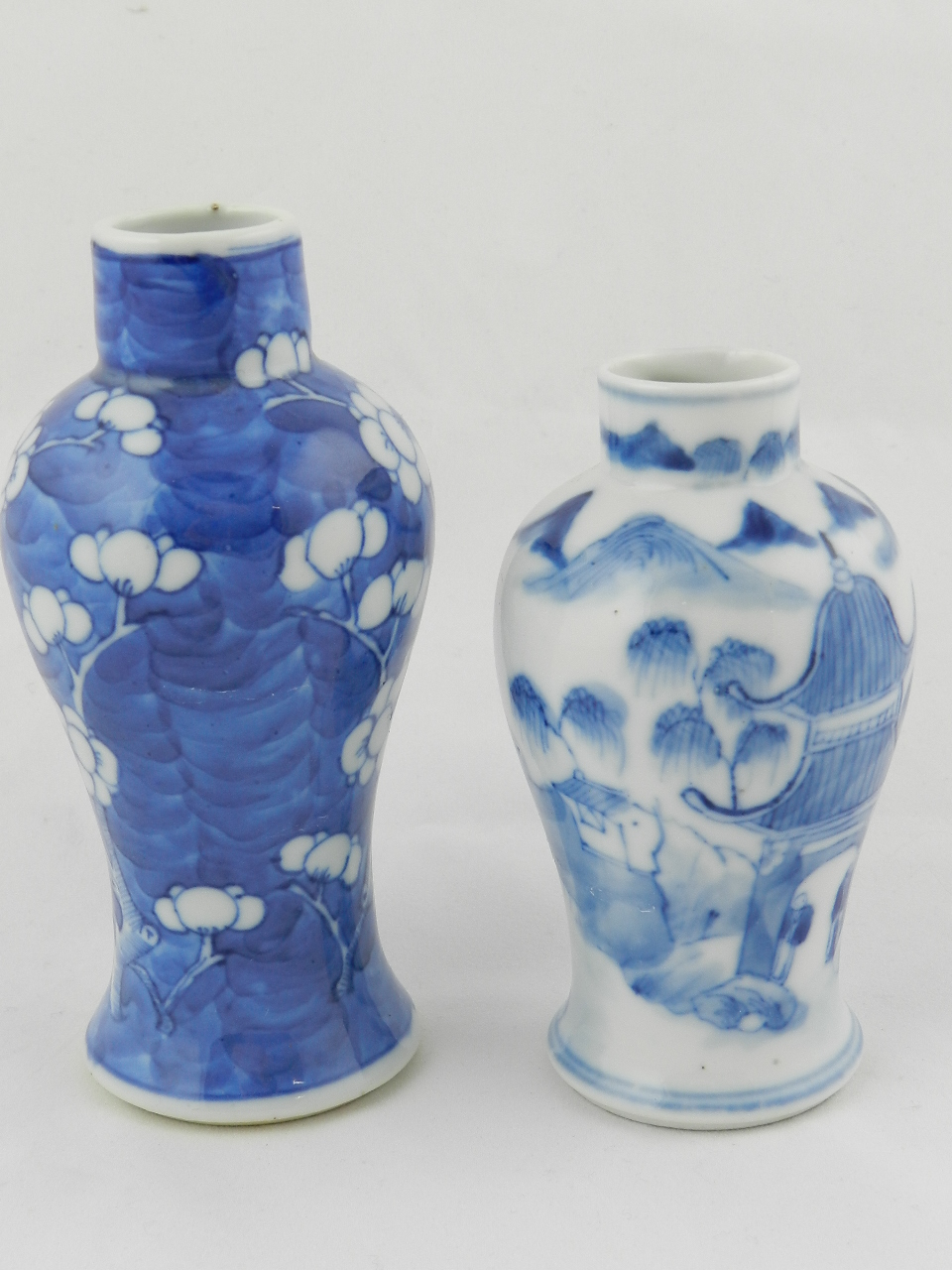 Two small 19th century Chinese baluster shaped vases, one decorated with a blue and white provincial