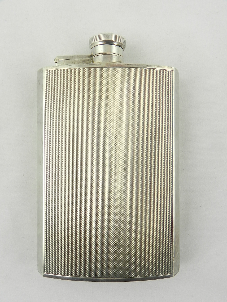 A silver engine turned spirits flask by James Dixon & Son Sheffield 1941