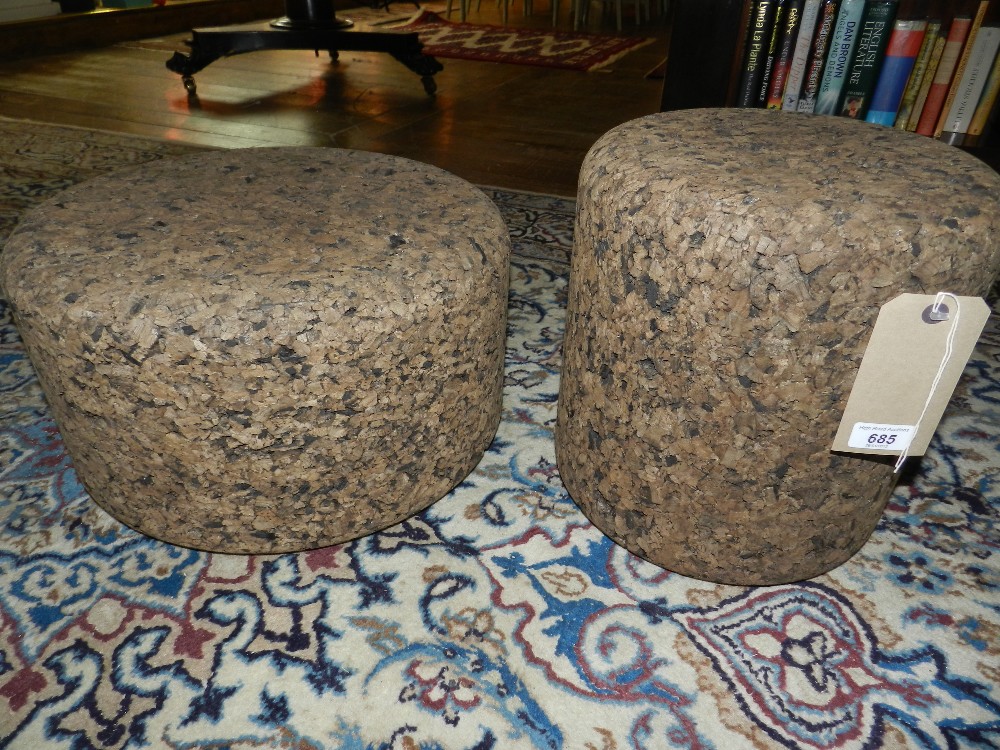 A pair of designer cork covered side stools, by Jasper Morrison, (Moooi Cork) from the Conran shop.