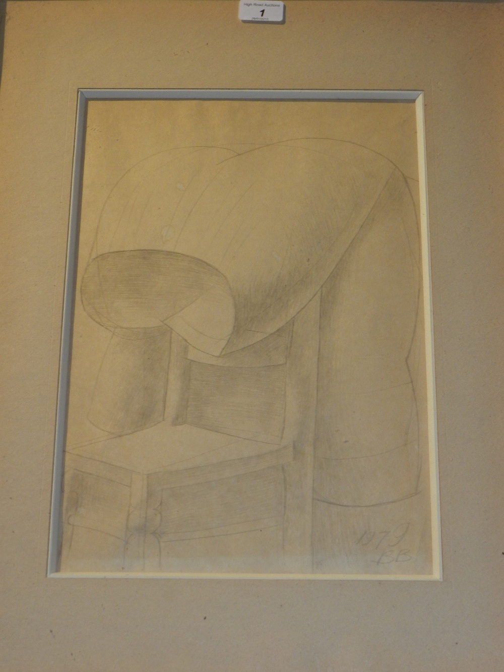 A pencil drawing glazed and framed `skirt` signed by artist Boris Berzinsh dated 1979 details en