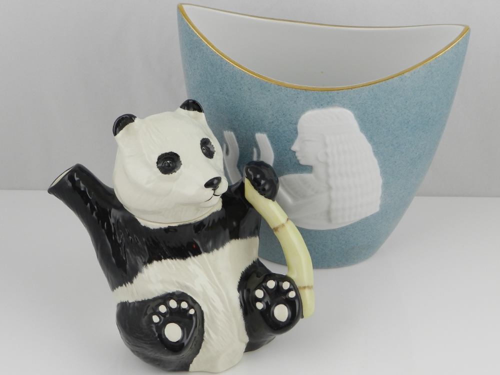 A Beswick pottery teapot in the form of a panda together with a Noritake porcelain vase.