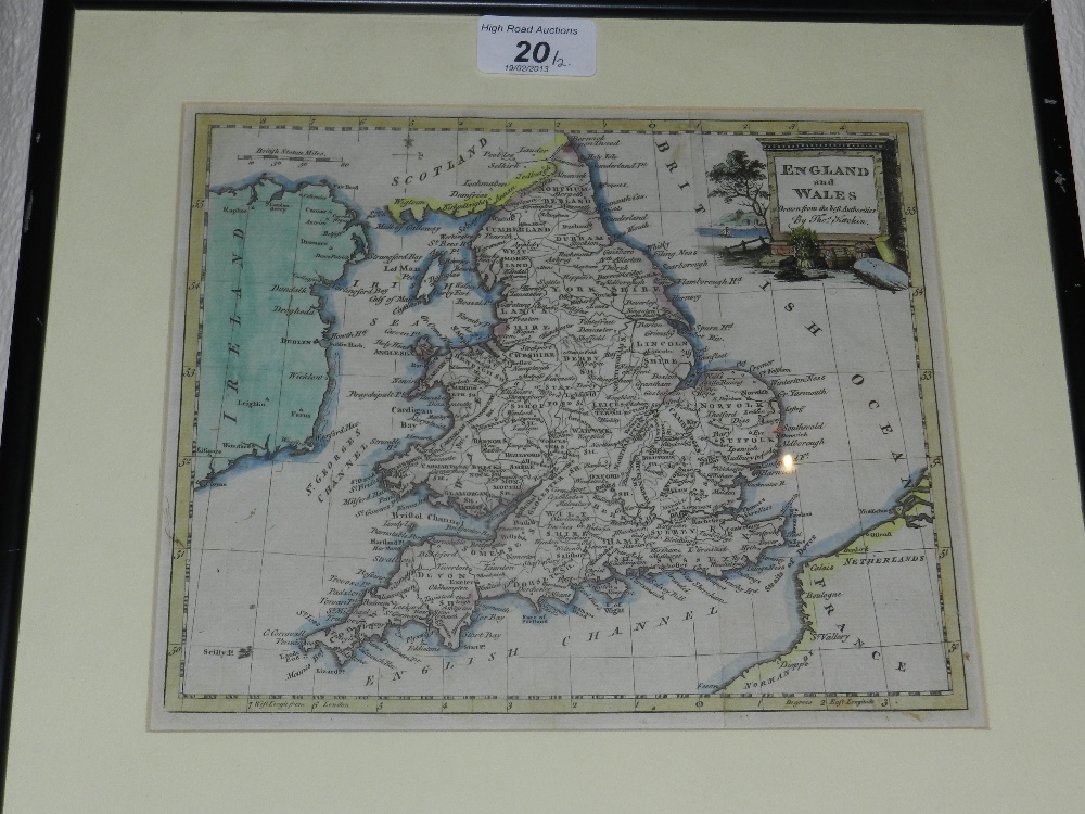 A hand coloured framed map of England and Wales by Thomas Kitchen, 1779 and a framed map of Oxford